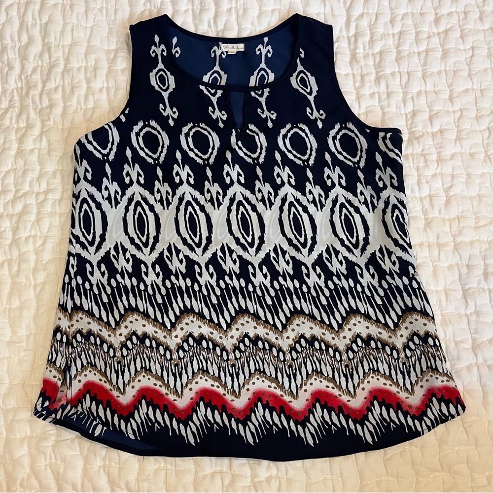 Navy and White Patterned Tank
